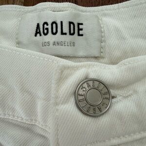 Agolde Riley Long High Rise Straight in Sour Cream Size 29 Denim Button Fly